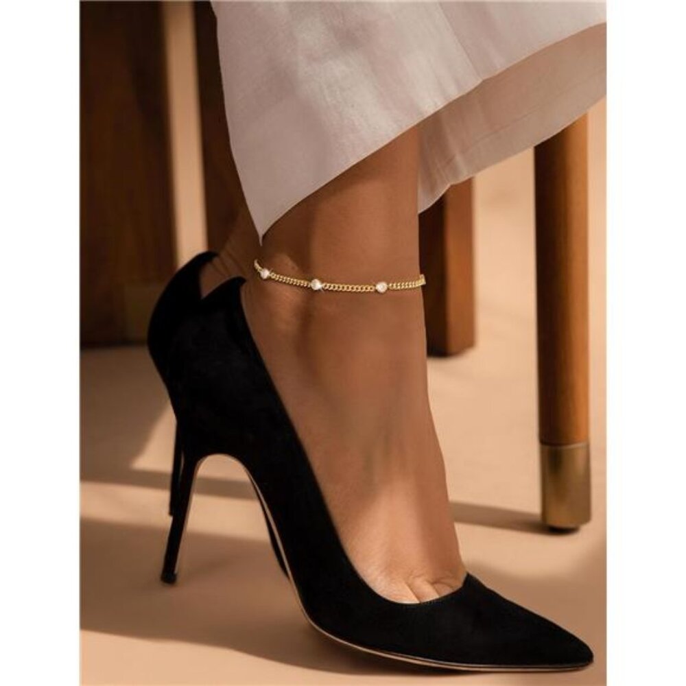 Gold Anklets for Women CZ Ankle Bracelet 14K Gold Plated Waterproof - Picture 3 of 6